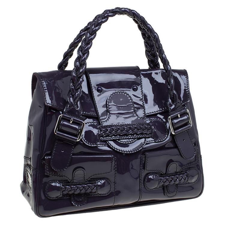 Pre Owned Valentino Purple Patent Leather Histoire Satchel