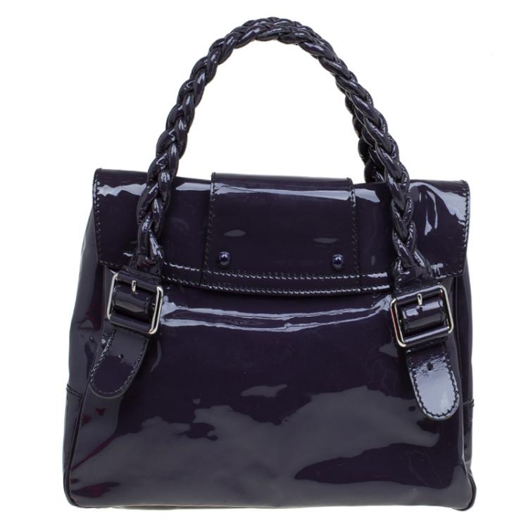 Pre Owned Valentino Purple Patent Leather Histoire Satchel