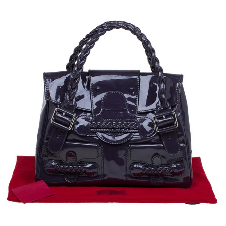 Pre Owned Valentino Purple Patent Leather Histoire Satchel