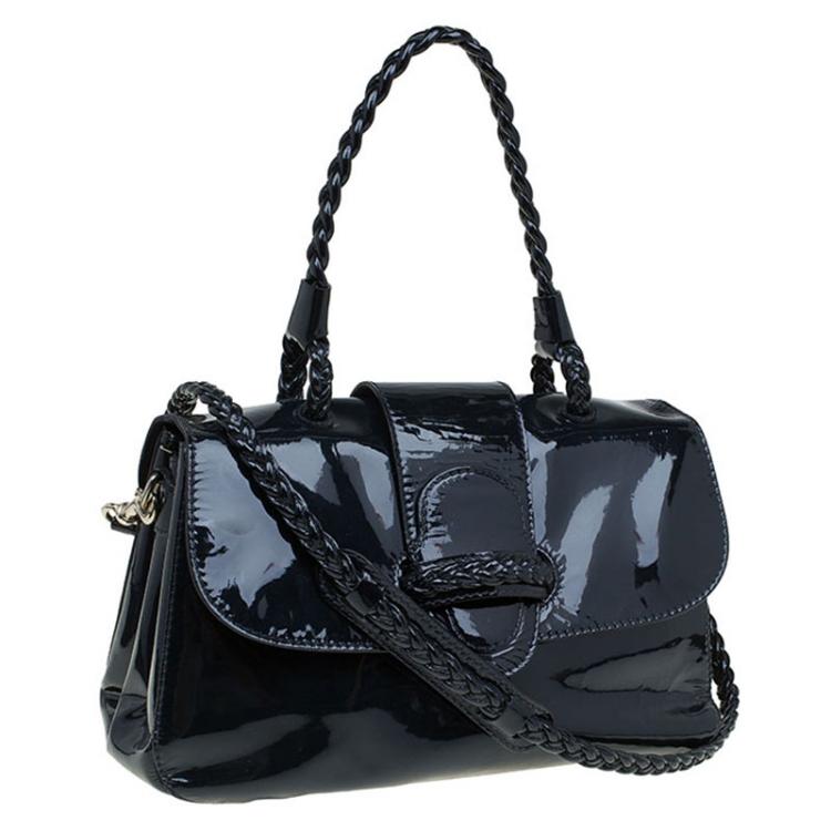 Pre Owned Valentino Black Patent Leather Small Histoire Top Handle Bag