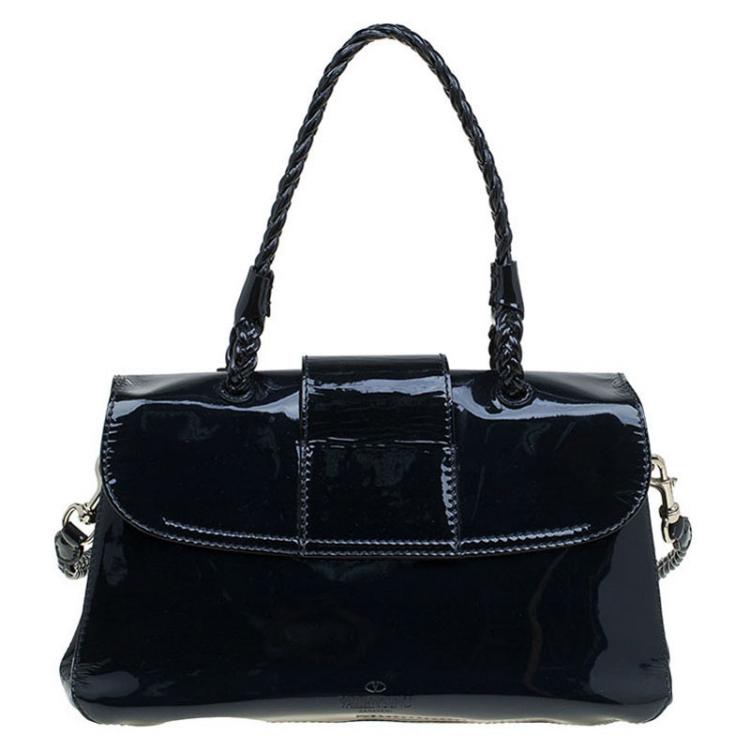 Pre Owned Valentino Black Patent Leather Small Histoire Top Handle Bag
