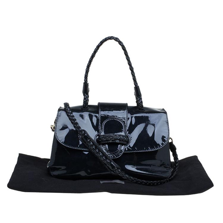 Pre Owned Valentino Black Patent Leather Small Histoire Top Handle Bag