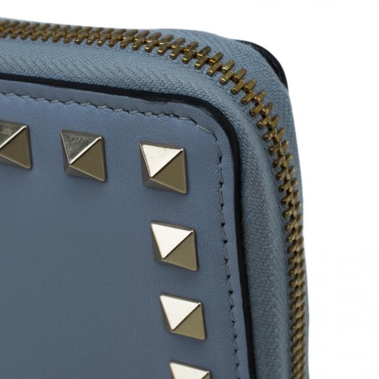 Pre Owned Valentino Grey Leather Rockstud Zip Around Wallet