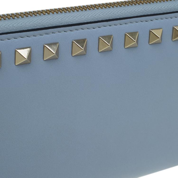 Pre Owned Valentino Grey Leather Rockstud Zip Around Wallet