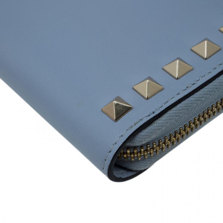 Pre Owned Valentino Grey Leather Rockstud Zip Around Wallet