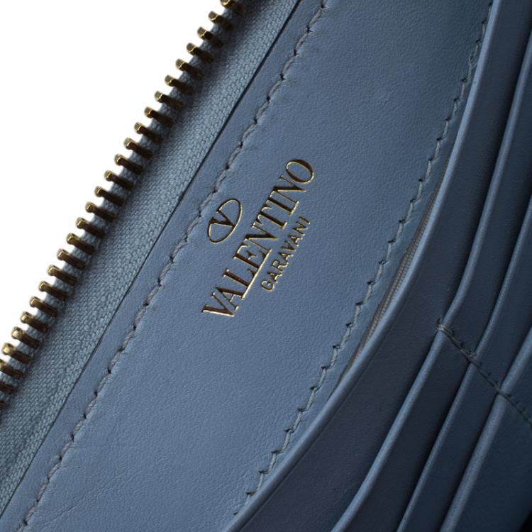 Pre Owned Valentino Grey Leather Rockstud Zip Around Wallet