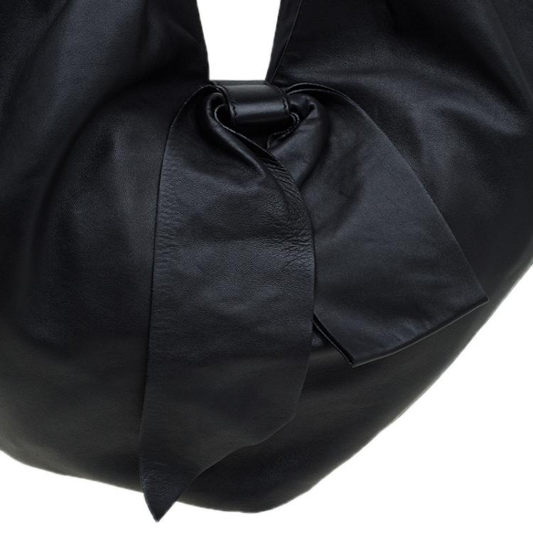Pre Owned Valentino Black Nappa Leather Folie Bow Hobo