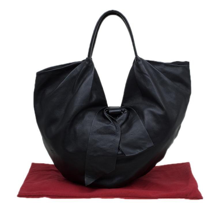 Pre Owned Valentino Black Nappa Leather Folie Bow Hobo