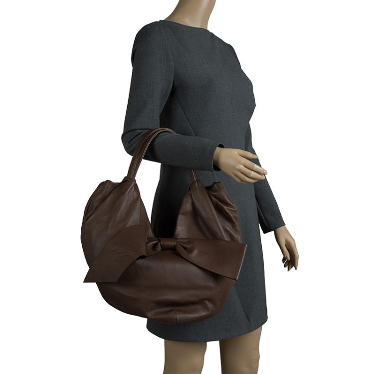 Pre Owned Valentino Brown Nappa Leather Folie Bow Hobo