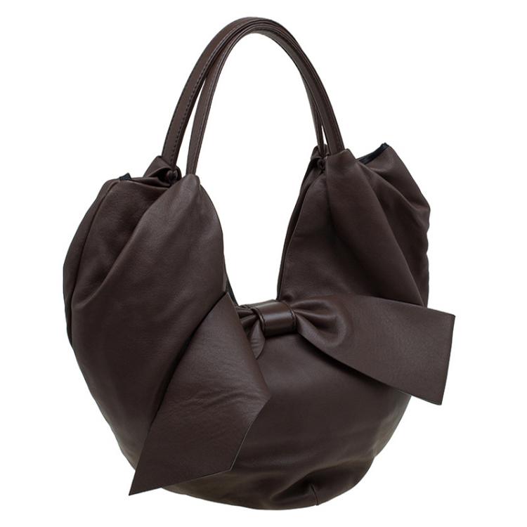 Pre Owned Valentino Brown Nappa Leather Folie Bow Hobo