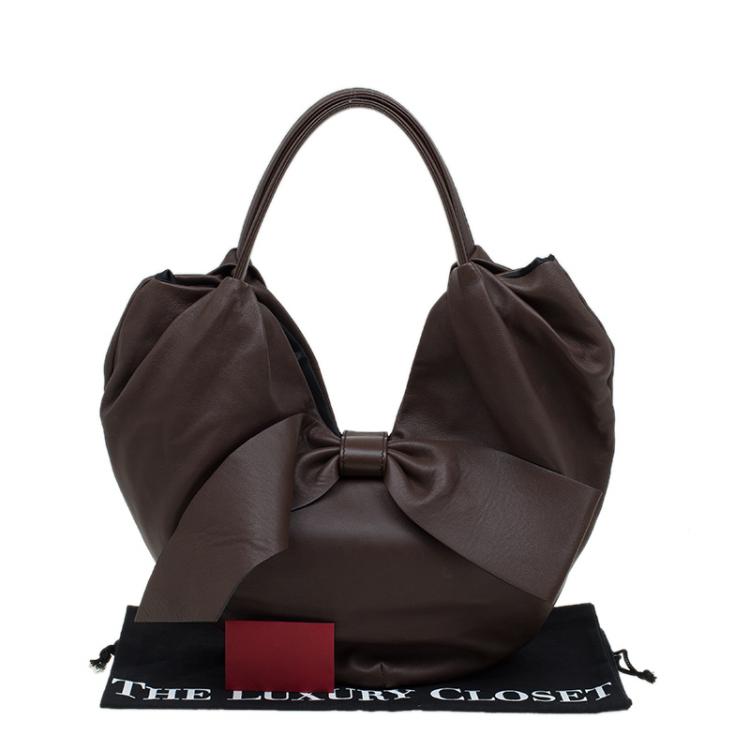 Pre Owned Valentino Brown Nappa Leather Folie Bow Hobo
