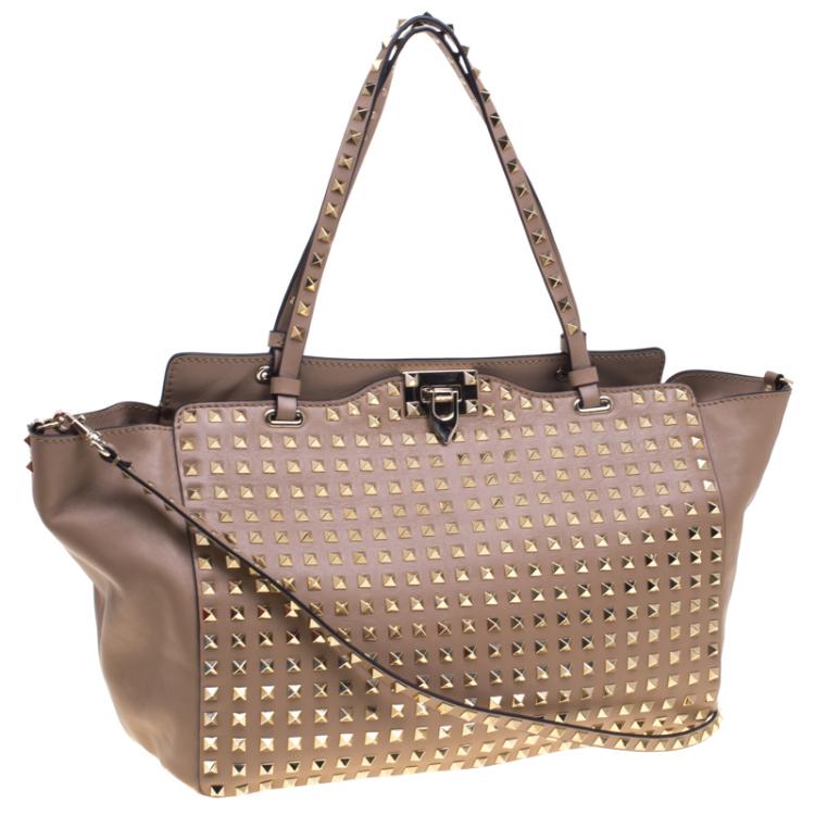 Pre Owned Valentino Beige Leather Medium Studded Rockstud Tote