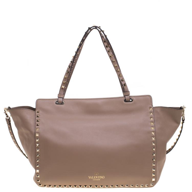 Pre Owned Valentino Beige Leather Medium Studded Rockstud Tote