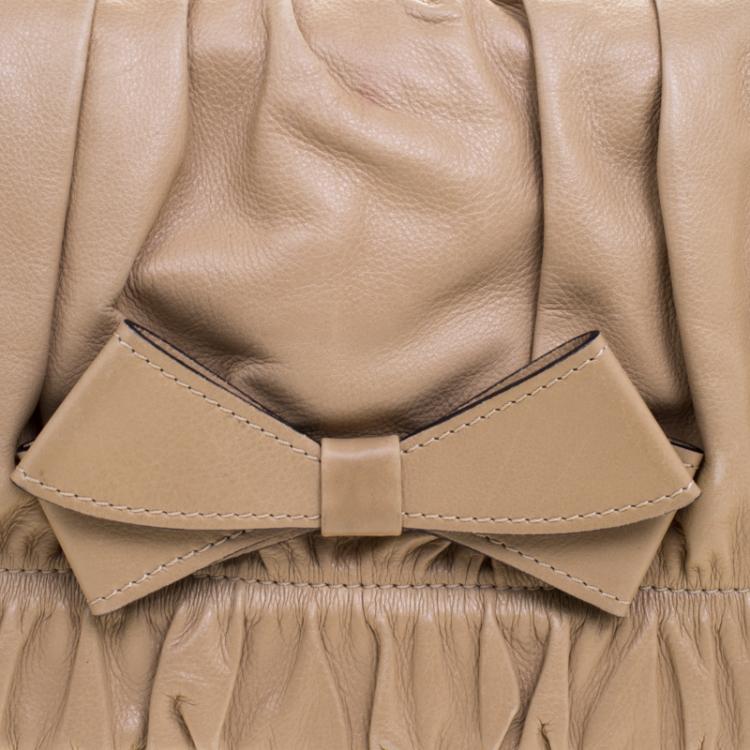 Pre Owned Valentino Beige Leather Bow Clutch
