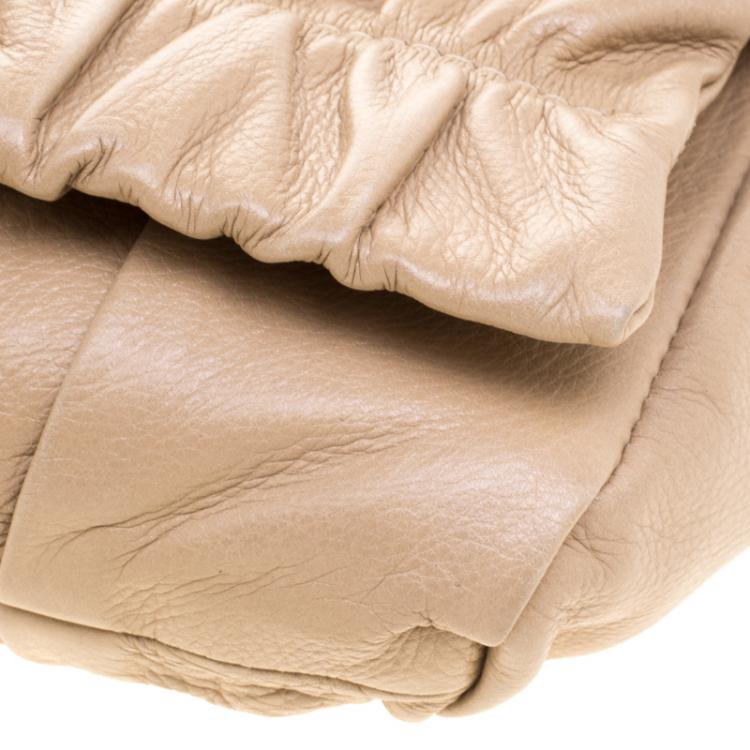 Pre Owned Valentino Beige Leather Bow Clutch