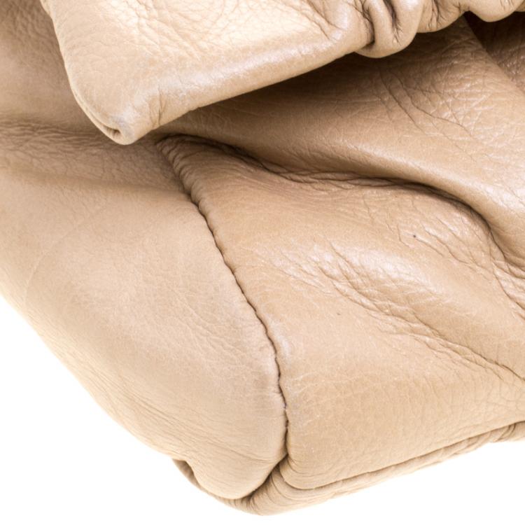 Pre Owned Valentino Beige Leather Bow Clutch