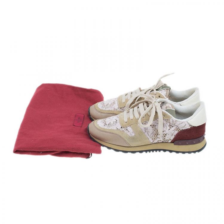 Pre Owned Valentino Beige Macramé Lace Sneakers Size 37.5