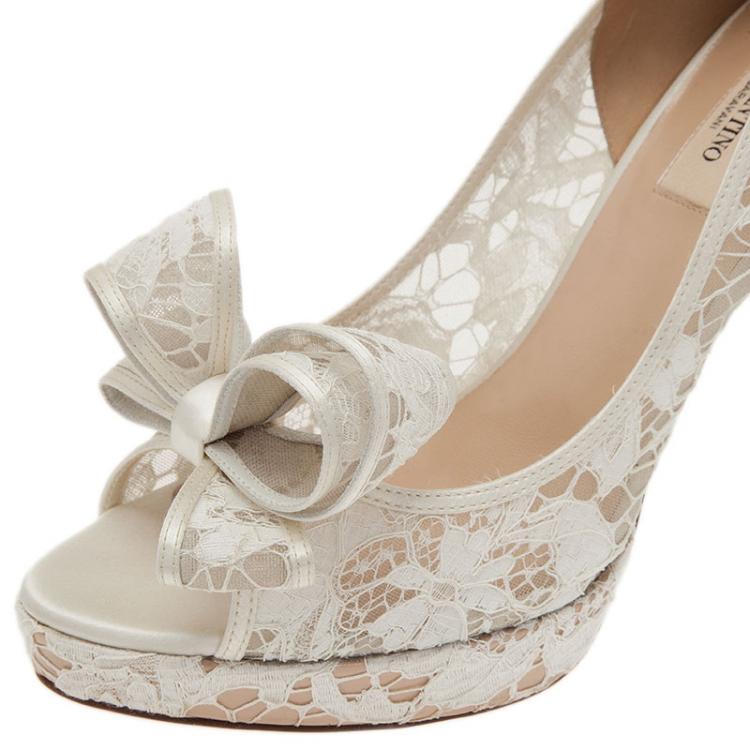 white lace peep toe heels
