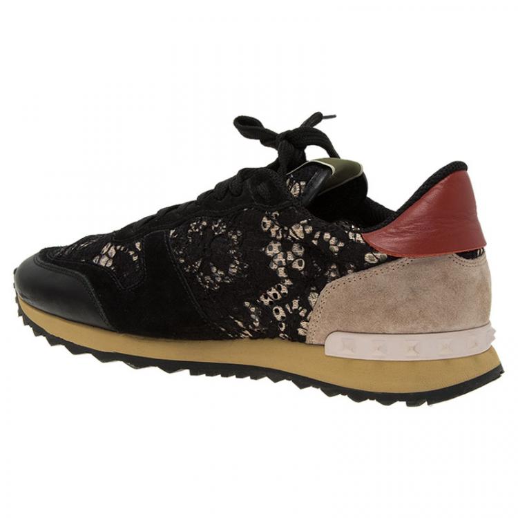 Pre Owned Valentino Black “Macramé Lace” Sneakers Size 40