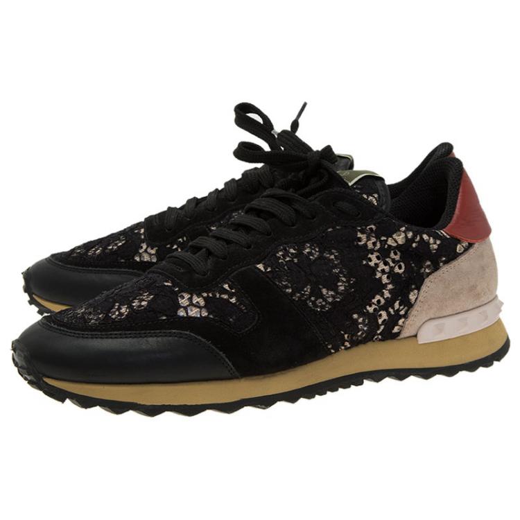 Pre Owned Valentino Black “Macramé Lace” Sneakers Size 40