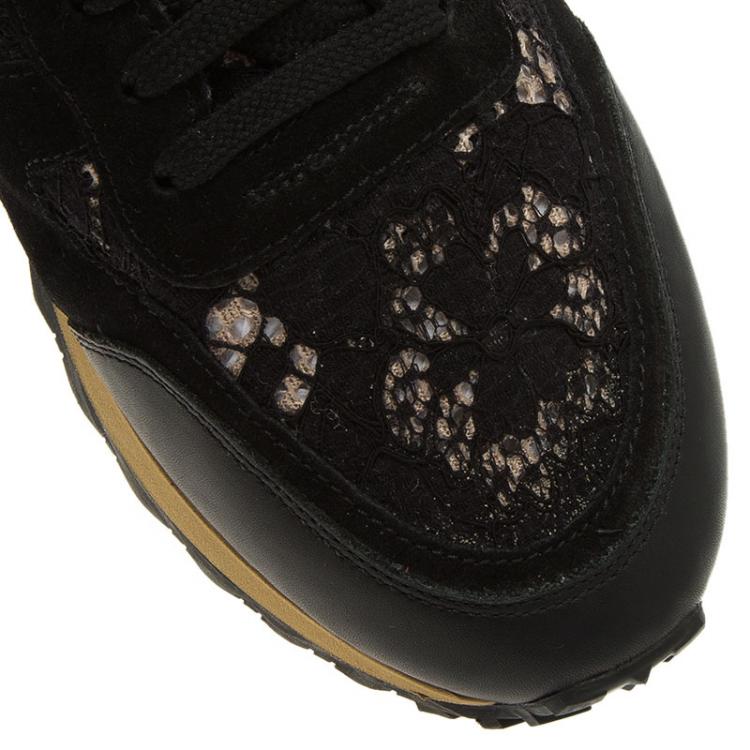 Pre Owned Valentino Black “Macramé Lace” Sneakers Size 40