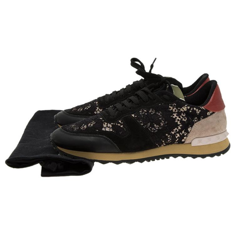 Pre Owned Valentino Black “Macramé Lace” Sneakers Size 40