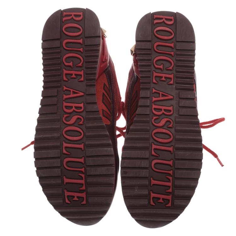 مملوكة مسبقًا Valentino Red Mesh And Leather Rouge Absolute Rockstud Sneakers Size 37