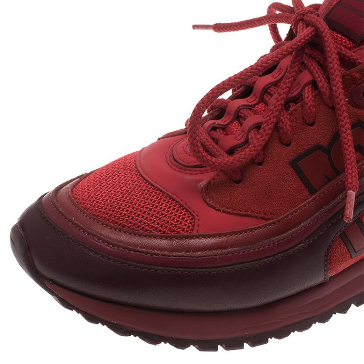 مملوكة مسبقًا Valentino Red Mesh And Leather Rouge Absolute Rockstud Sneakers Size 37