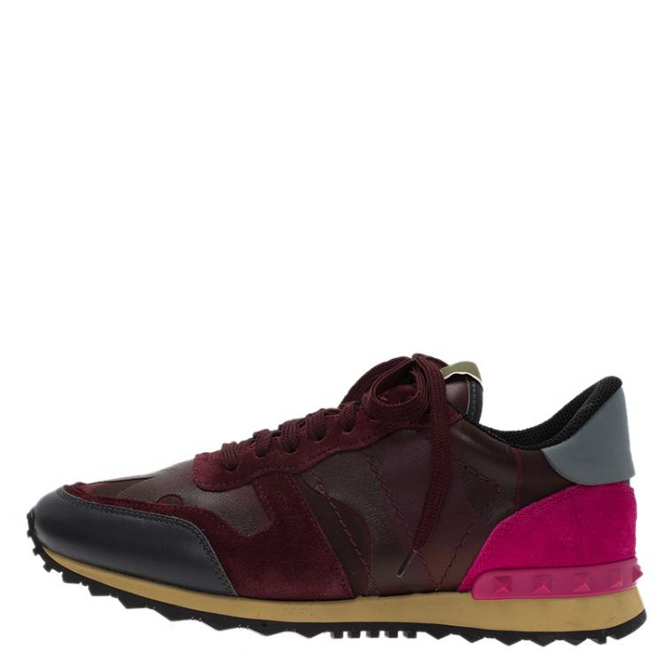 مملوكة مسبقًا Valentino Tricolor Leather and Suede Camouflage Sneakers Size 39