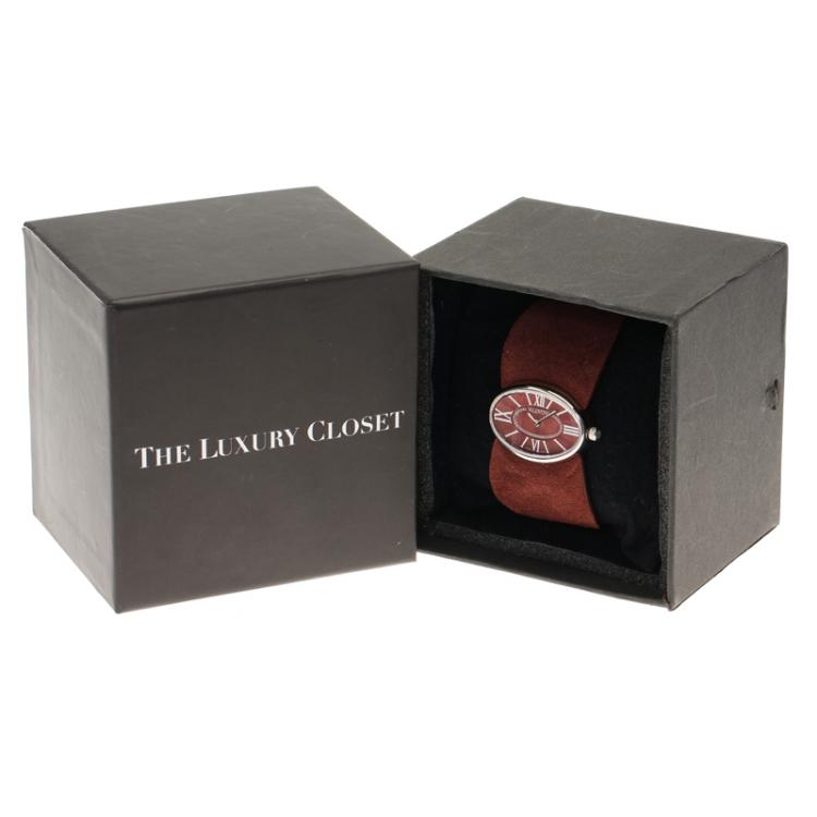 Pre Owned Valentino Red Stainless Steel and Leather Signature Women's Wristwatch 36MM
