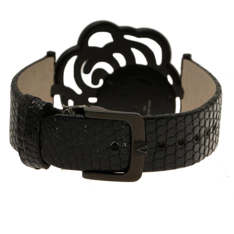 Pre Owned Valentino Black Gold-Plated Stainless Steel Rosier Baselworld Women's Wristwatch 25MM