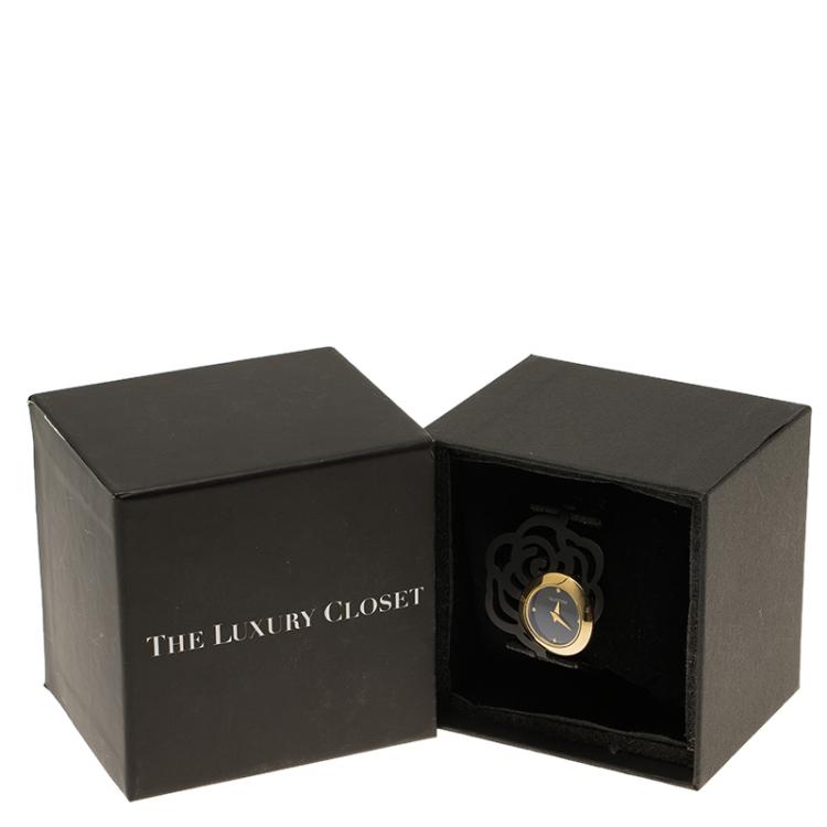 Pre Owned Valentino Black Gold-Plated Stainless Steel Rosier Baselworld Women's Wristwatch 25MM