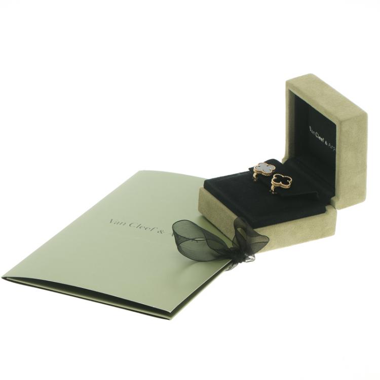 Pre Owned Van Cleef & Arpels Vintage Alhambra Onyx 18k Yellow Gold Stud Earrings