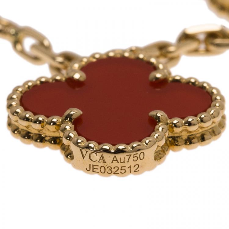 Pre Owned Van Cleef & Arpels Magic Alhambra Tiger Eye and Red Carnelian Yellow Gold Bracelet