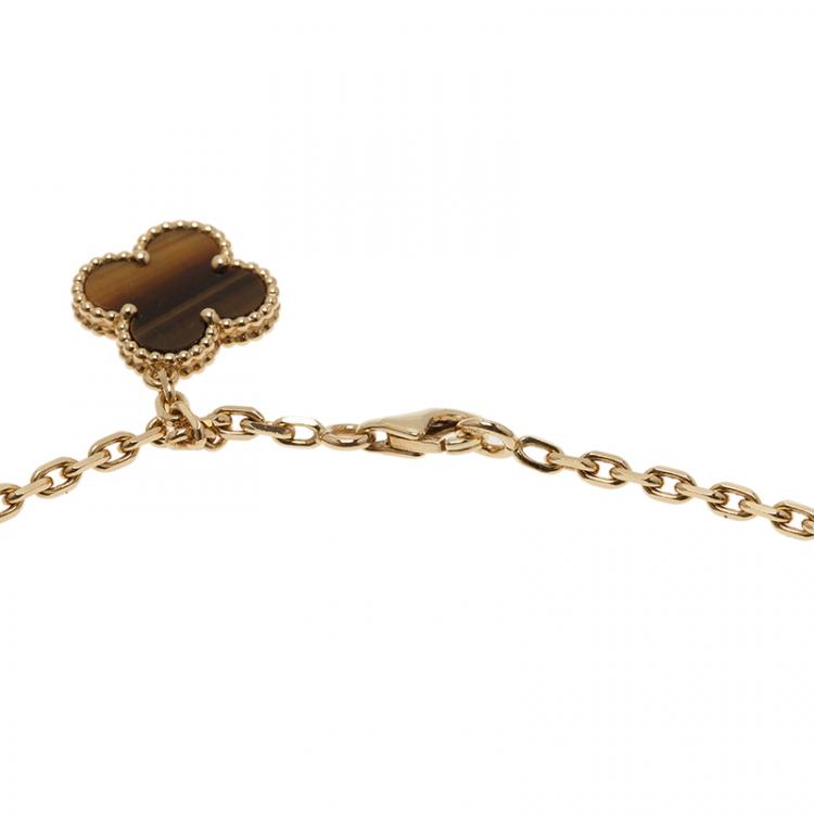 Pre Owned Van Cleef & Arpels Magic Alhambra Tiger Eye Red Carnelian Yellow Gold Necklace