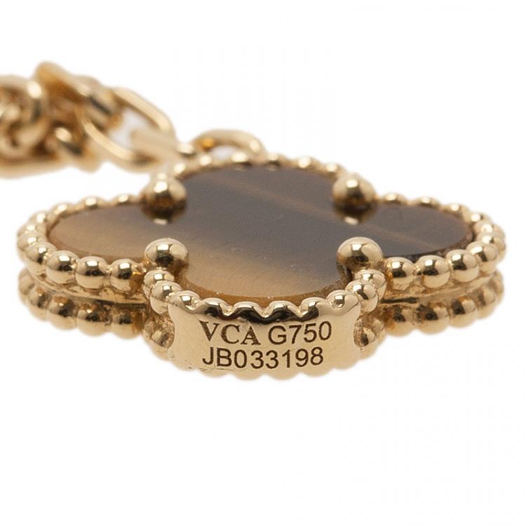 Pre Owned Van Cleef & Arpels Magic Alhambra Tiger Eye Red Carnelian Yellow Gold Necklace