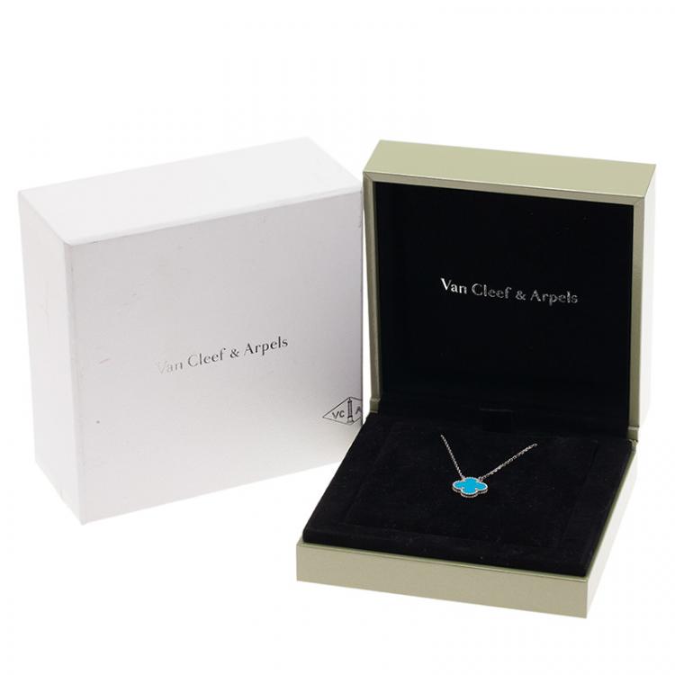 Pre Owned Van Cleef & Arpels Vintage Alhambra Turquoise White Gold Pendant Necklace