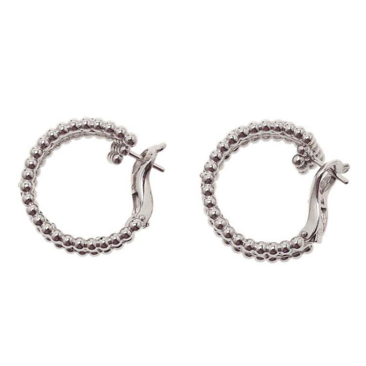 Pre Owned Van Cleef & Arpels Perlée Clover Diamonds White Gold Hoop Earrings