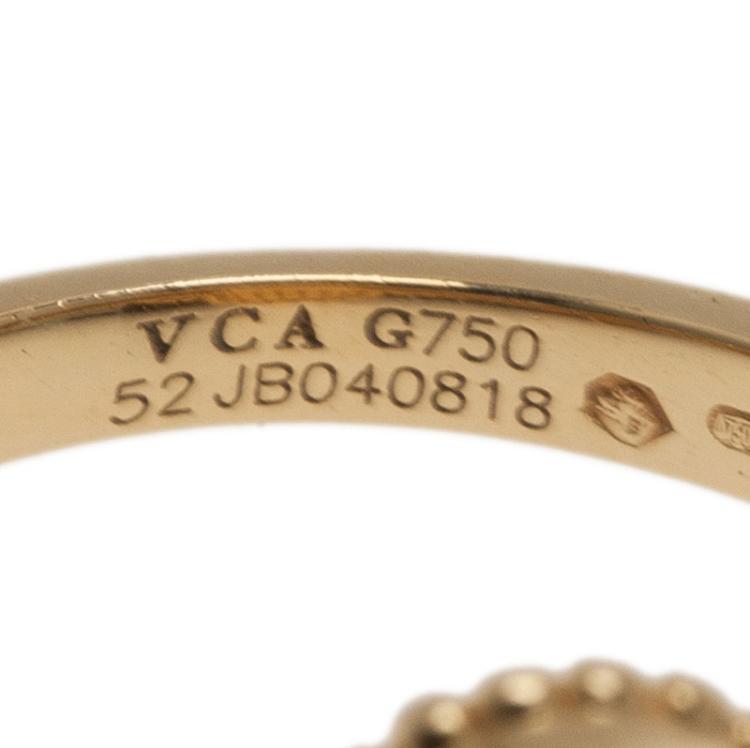 Pre Owned Van Cleef & Arpels Vintage Alhambra Red Carnelian Yellow Gold Ring Size 52