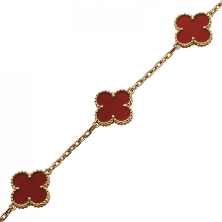 Sold at Auction: Van Cleef & Arpels Vintage Alhambra bracelet 5 motifs 18k  Rose gold Carnelian