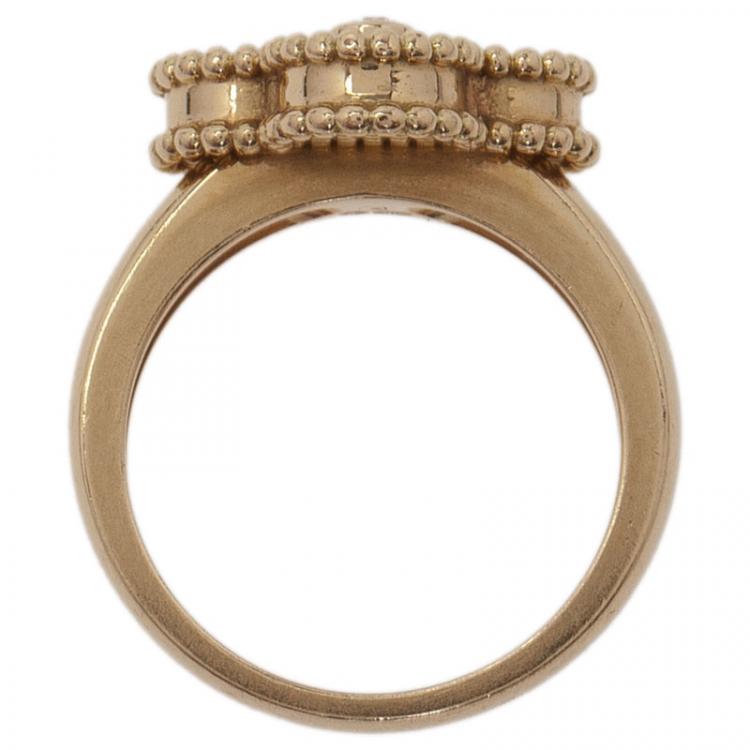 Pre Owned Van Cleef and Arpels Vintage Alhambra Onyx  Yellow Gold Ring Size 51