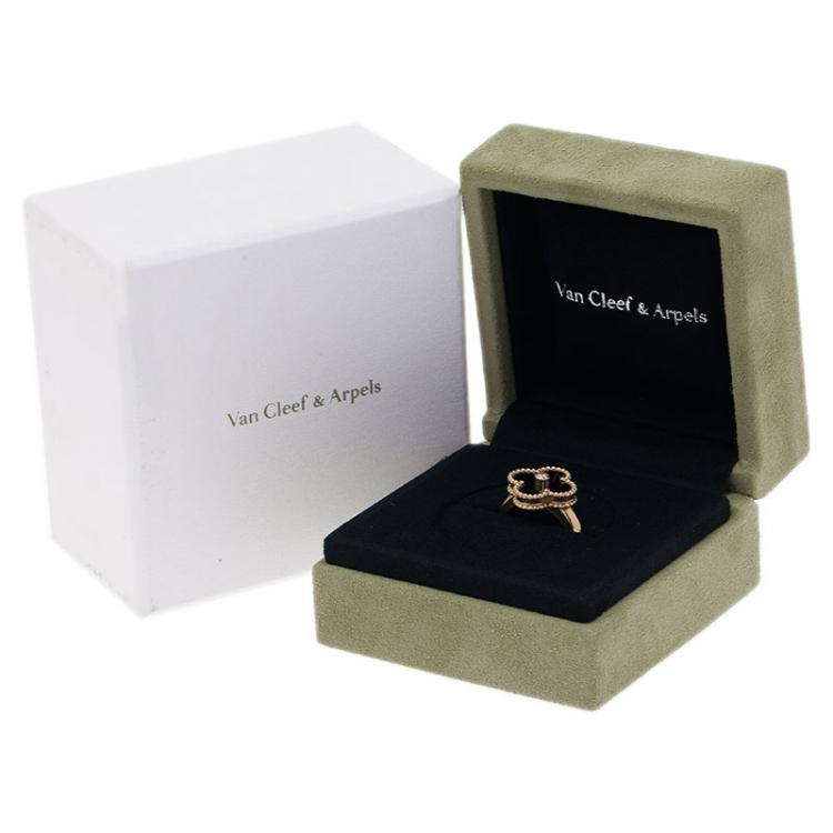 Pre Owned Van Cleef and Arpels Vintage Alhambra Onyx  Yellow Gold Ring Size 51