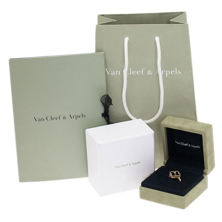 Pre Owned Van Cleef and Arpels Vintage Alhambra Onyx  Yellow Gold Ring Size 51