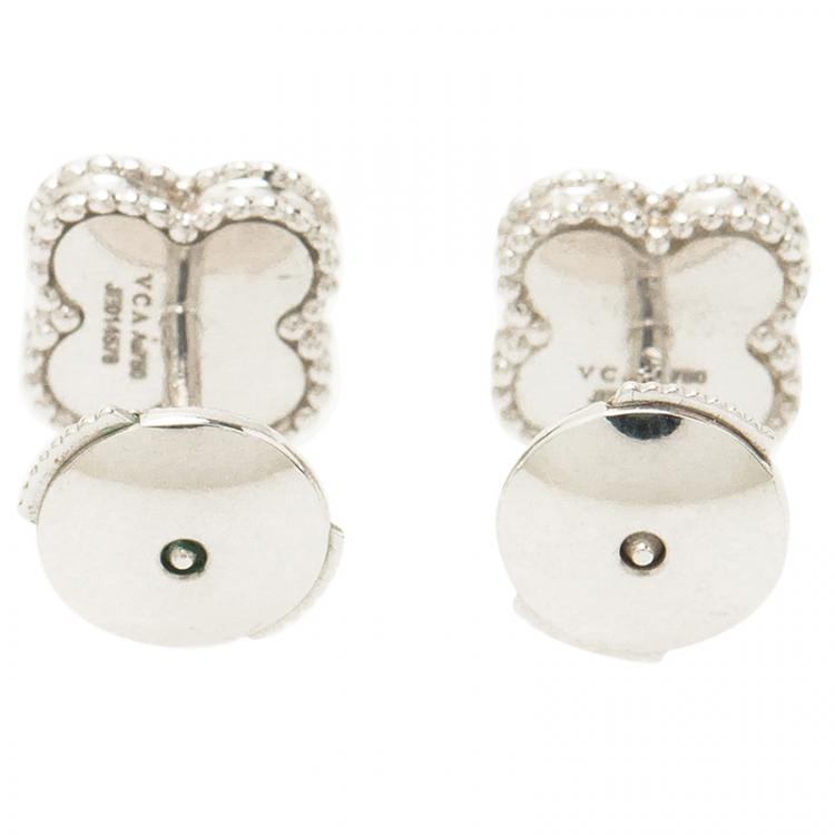 Pre Owned Van Cleef & Arpels Sweet Alhambra Mother of Pearl White Gold Earrings