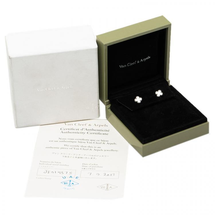 Pre Owned Van Cleef & Arpels Sweet Alhambra Mother of Pearl White Gold Earrings
