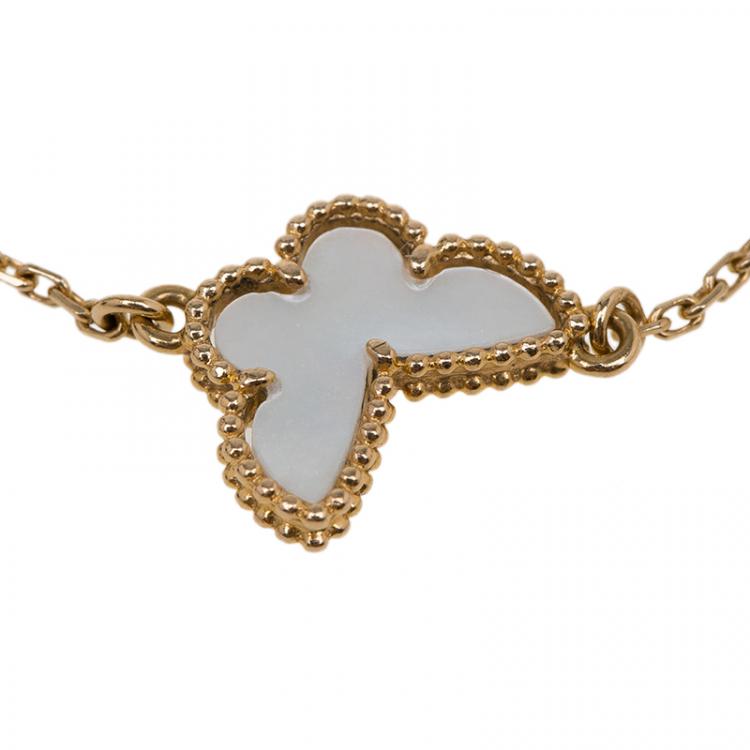 Pre Owned Van Cleef and Arpels Sweet Al Hambra Butterfly Mother of Pearl Yellow Gold Bracelet