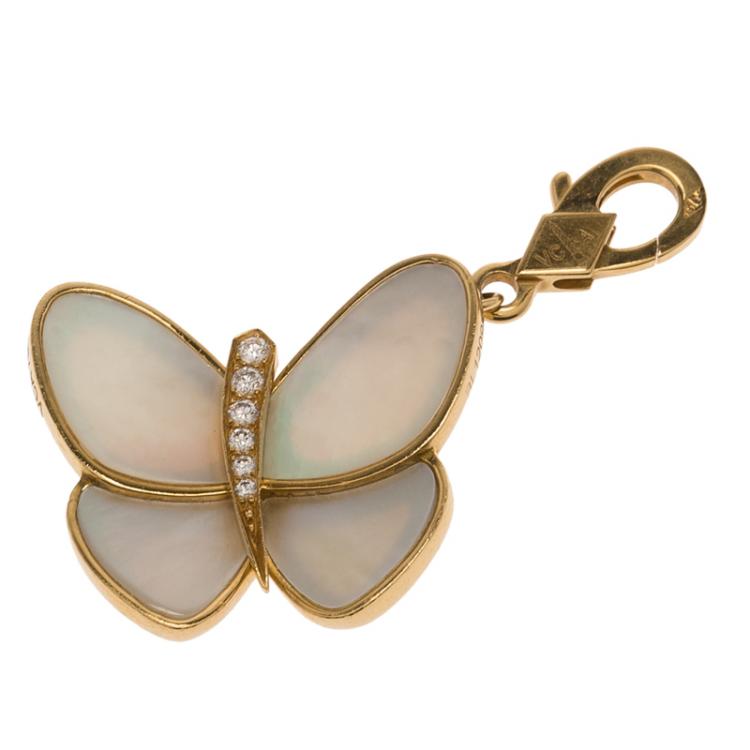 Pre Owned Van Cleef & Arpels Butterfly Diamond Mother of Pearl Gold Charm