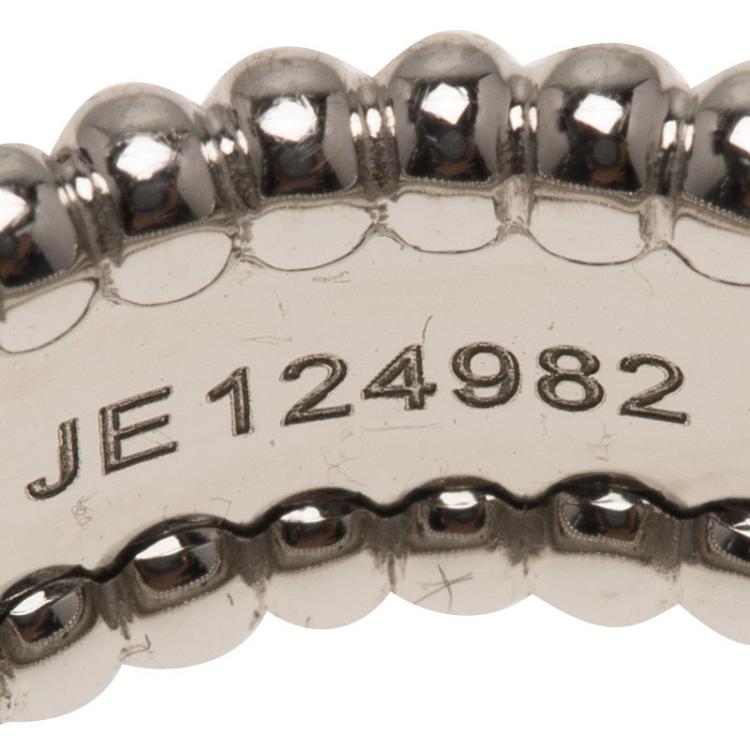 Pre Owned Van Cleef & Arpels Perlee Signature White Gold Band Ring Size 50