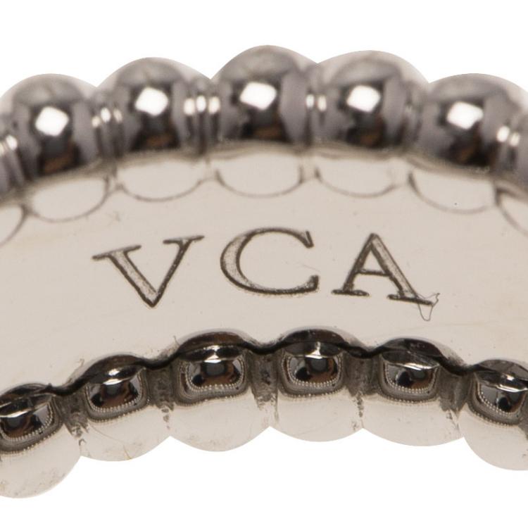 Pre Owned Van Cleef & Arpels Perlee Signature White Gold Band Ring Size 50