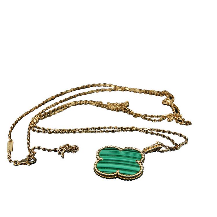 Pre Owned Van Cleef and Arpels Magic Alhambra Malachite Yellow Gold Necklace